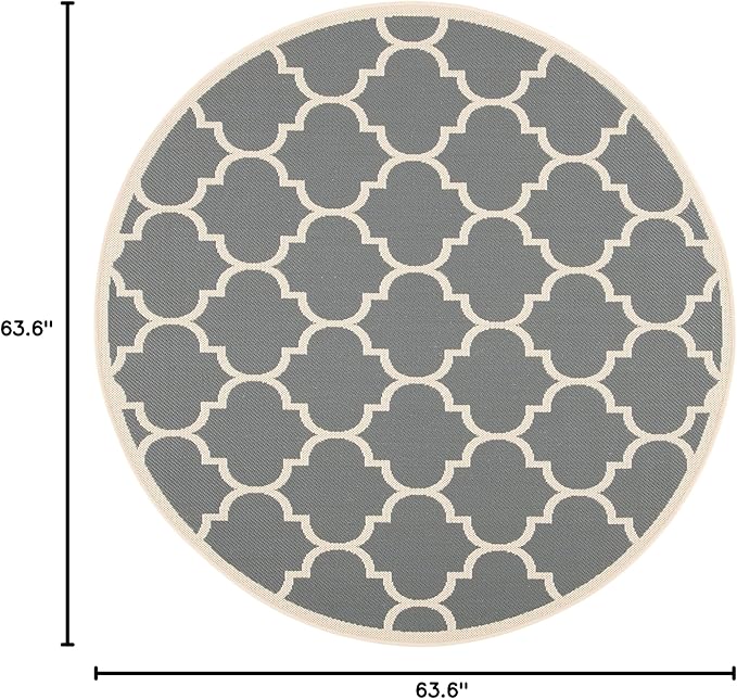 SAFAVIEH Courtyard Collection 5'3" Round Anthracite/Beige CY6914 Trellis Indoor/ Outdoor Waterproof Easy--Cleaning Patio Backyard Mudroom Area--Rug