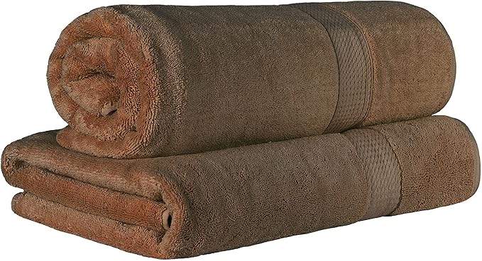 BLUENILEMILLS Premium Towel Collection, Egyptian Cotton Towels for Shower and Bathroom 2-Piece Bath Sheet Set, 34" x 68", Chocolate by Blue Nile Mills