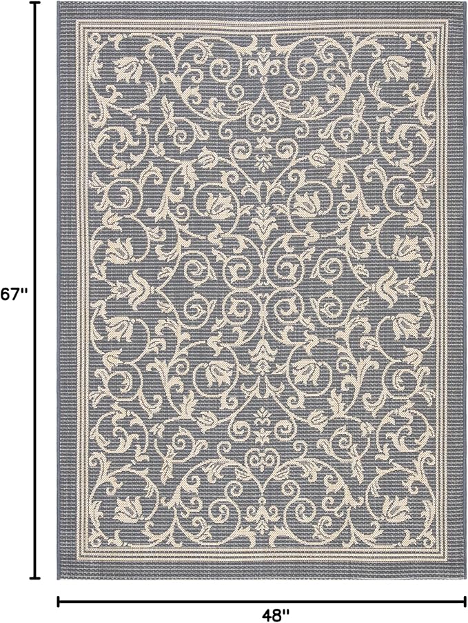 SAFAVIEH Washable Rug Outdoor Courtyard Collection - 4' x 5'7", Grey & Natural, Non-Shedding & Easy Cleaning, Ideal for Patio, Backyard, Mudroom (CY2098-3606)