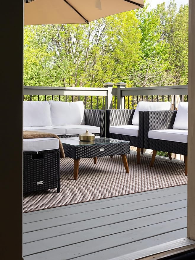 SAFAVIEH Washable Rug Outdoor Courtyard Collection - 4' Square, Light Brown & Light Grey, Non-Shedding & Easy Cleaning, Ideal for Patio, Backyard, Mudroom (CY8653-36321)