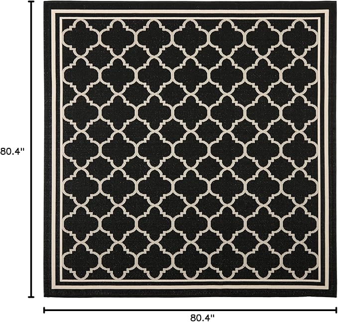 SAFAVIEH Washable Rug Outdoor Courtyard Collection - 6'7" Square, Black & Beige, Non-Shedding & Easy Cleaning, Ideal for Patio, Backyard, Mudroom (CY6918-226)