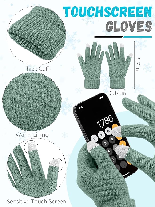 Winter Beanie Hat Scarf Gloves, Warm Fleece Knit Hats Touch Screen Gloves Neck Scarf Set Winter Gifts for Unisex Adult