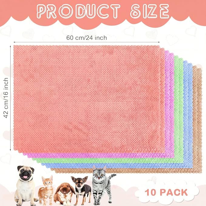VitalCozy 10 Pcs Guinea Pig Cage Liners Washable Rat Bedding for Guinea Pigs Controlling Absorbent Waterproof Pee Pads Blanket for Rabbits Hamster Small Animal Chinchilla(Grid,18x24 Inch,Multicolor)