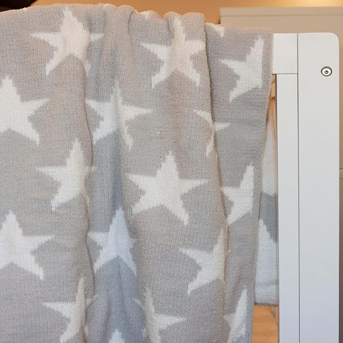 Chenille Baby Blanket - Soft & Plush, Toddler & Baby Blankets, 40x30 Inches (Grey Stars)