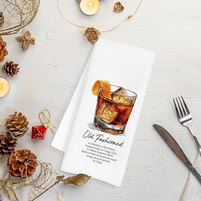 Cocktail Old Fashioned Gifts Kitchen Towels, Cocktail Old Fashioned Dish Tea Hand Towels for Kitchen Bar Decor, Gifts for Bartenders, 16x24 Inch