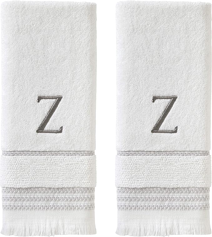SKL Home Casual Monogram Hand Towel (2-Pack), Z, 16x26, White