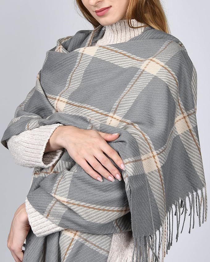 FURTALK Winter Scarf for Women Shawl Soft Tassel Plaid Large Oversized Scarves Wraps