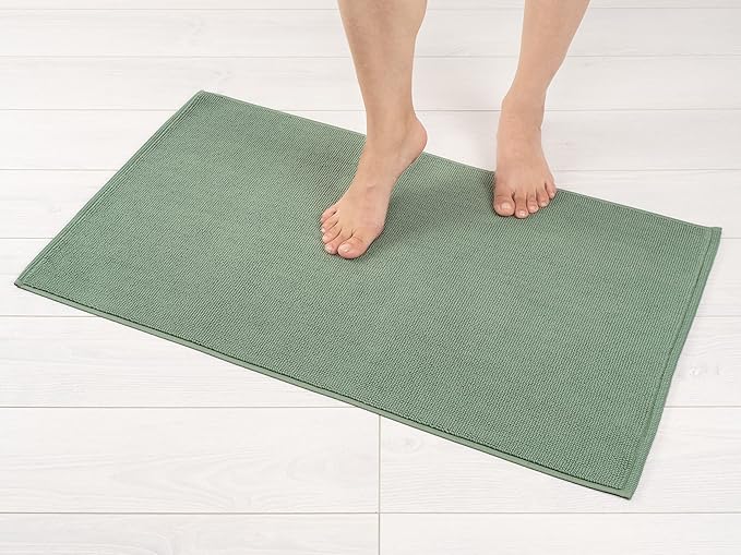 American Soft Linen Bath Rug, 20 in 34 in 100% Cotton Bath Mats Rugs for Bathroom, Slip Reducer Washable Shaggy Form Area Rugs, Sage Green Bath Rug