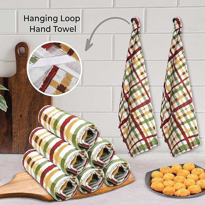Urban Villa Fall Kitchen Towels Harvest Checks Print Dish Towels Set of 6 20"X30” 100% Cotton Highly Absorbent Quick Drying Dish Cloths & Dish Towels Thanks Giving Tea Towels with hanging loop Towels