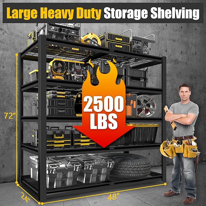 PrimeZone Heavy Duty Garage Shelving 5 Tier Heavy Duty Storage Shelves Adjustable Industrial Metal Wire Shelf Unit for Garage,Basement,Pantry,Warehouse,Commercial,48" W X 24" D X 72" H 4 Pack