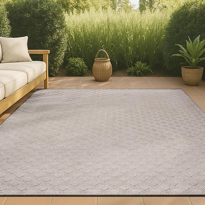 JONATHAN Y Mini-Diamond Trellis Indoor Outdoor Area Rug 4X6 Beige, Rabat High-Low Pile for Backyard, Patio, Porch, Easy-Cleaning, High Traffic, Pet-Friendly, Non-Shedding (SBH101A-4)