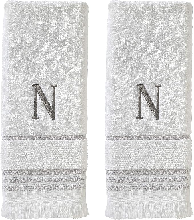 SKL Home Casual Monogram Hand Towel (2-Pack), N, 16x26, White