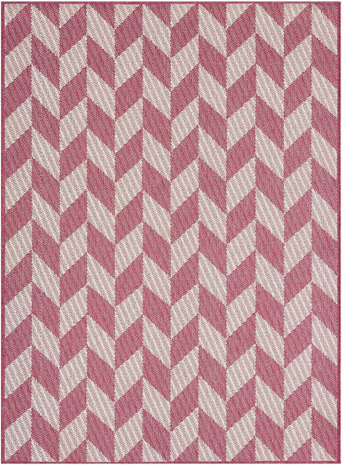 Nicole Miller New York Patio Country Calla Contemporary Herringbone Indoor/Outdoor Area Rug, Pink/Ivory , 6'6"x9'2"