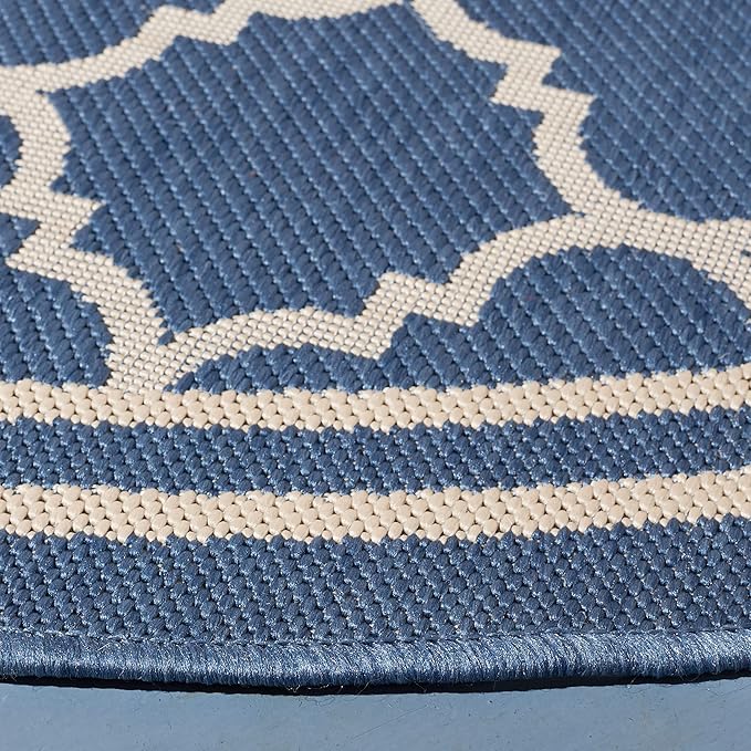 SAFAVIEH Washable Rug Outdoor Courtyard Collection - 6'7" Round, Blue & Beige, Non-Shedding & Easy Cleaning, Ideal for Patio, Backyard, Mudroom (CY6918-243)