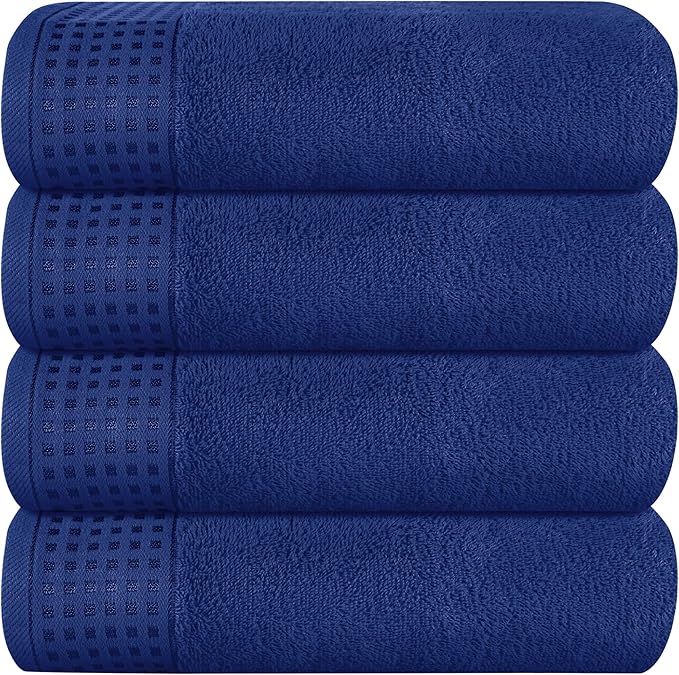 GLAMBURG Ultra Soft 4 Pack Oversized Bath Towel Set 27x54 inches, 100% Cotton Bath Towels, Highly Absorbant Compact Quickdry & Lightweight Towel, Ideal for Gym Travel Camp Pool - Navy Blue