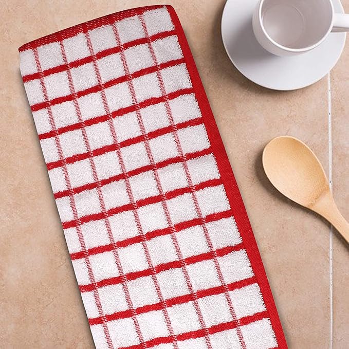 Urban Villa Kitchen Towels Red/White Set of 3 Terry Kitchen Towels 100% Cotton Ultra Soft Size 20X30 Inches Highly Absorbent Over Sized KitchenTowels with Hanging Loop KitchenTowels