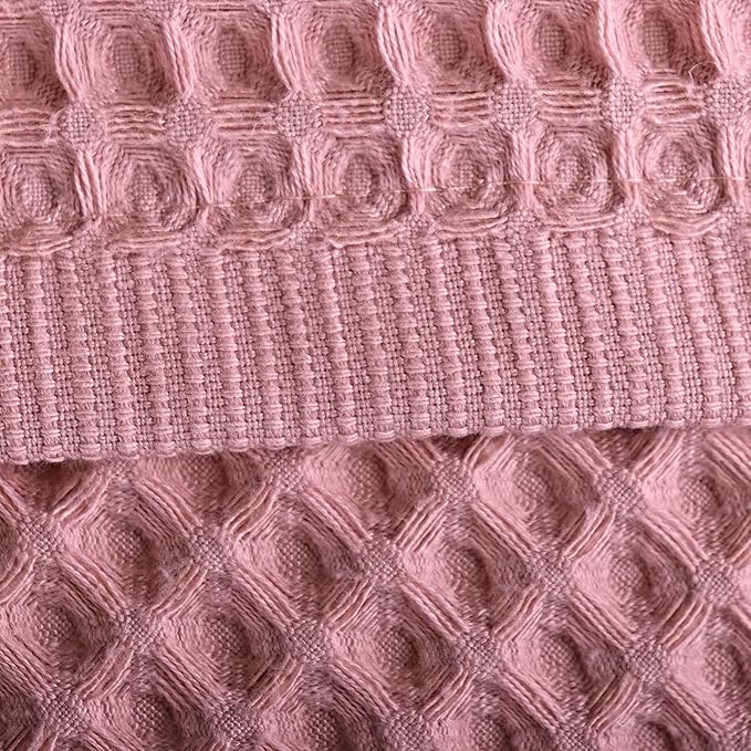 PÜSKÜL - Set of 3 Organic Waffle Hand Towel Pink - Premium Quality, 100% Turkish Cotton, Soft, Quick-Dry, Absorbent, Lint-Free Face Kitchen Hand Towels (Pink Powder, Hand Towels - Pack of 3)
