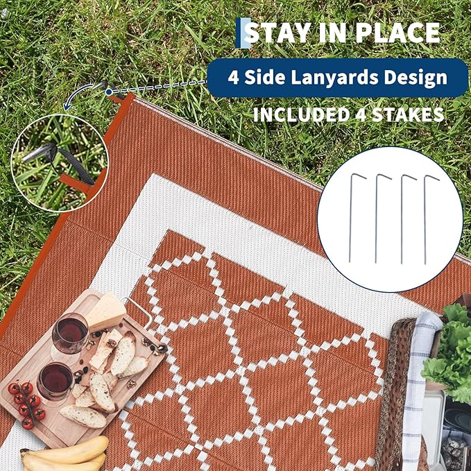 Outdoor Rug 10x20 Waterproof Reversible Mat Indoor Outdoor Plastic Straw Rus Carpet All Weather Modern Trellis RV Mat Carpet for Patio Deck Balcony Pool Picnic Orange/White