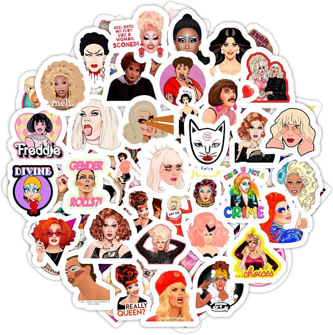 100Pcs Drag Queen Stickers for Water Bottle and Laptop - Pride Party Supplies, Decorations & Gifts, Waterproof Vinyl Decals, Gifts for Women & Men