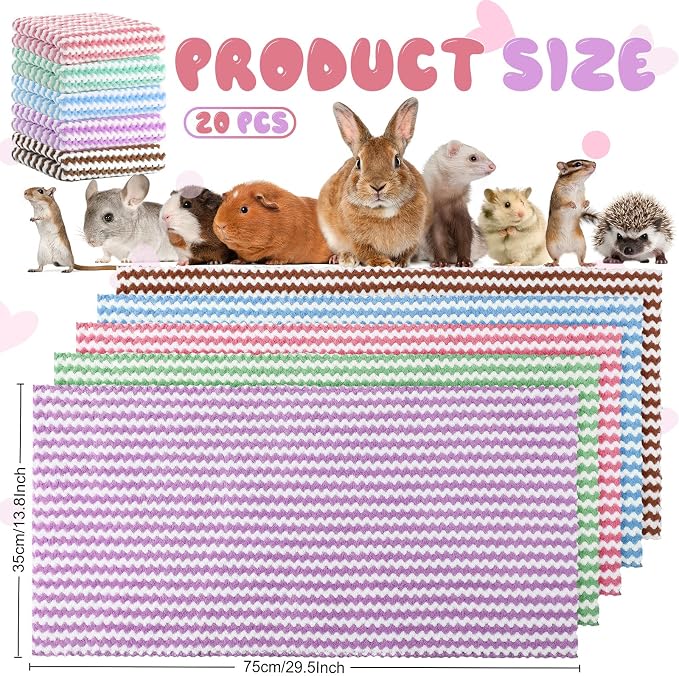 Moukeren 20pcs Guinea Pig Blankets, 14 x 30 Inch, Waffle Style, Multicolor