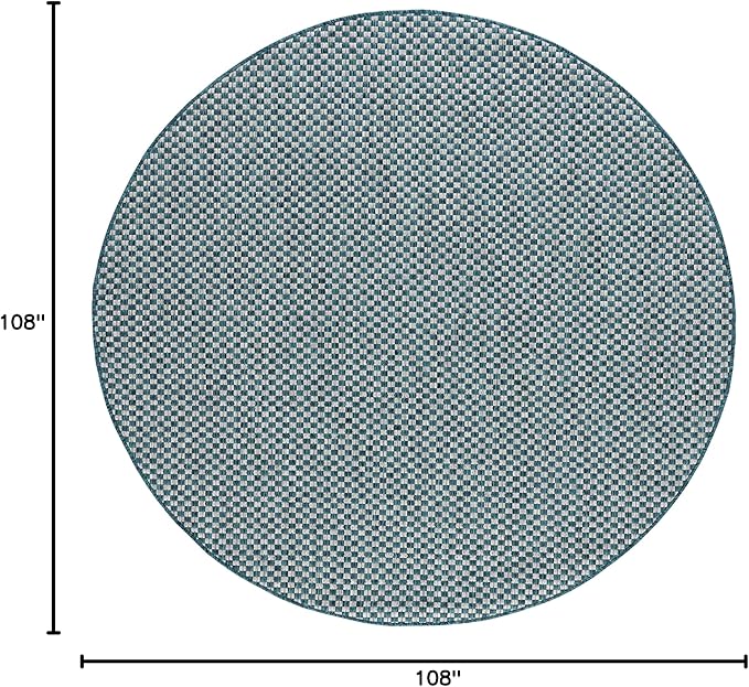 SAFAVIEH Washable Rug Outdoor Courtyard Collection - 9' Round, Turquoise & Light Grey, Non-Shedding & Easy Cleaning, Ideal for Patio, Backyard, Mudroom (CY8653-37221)