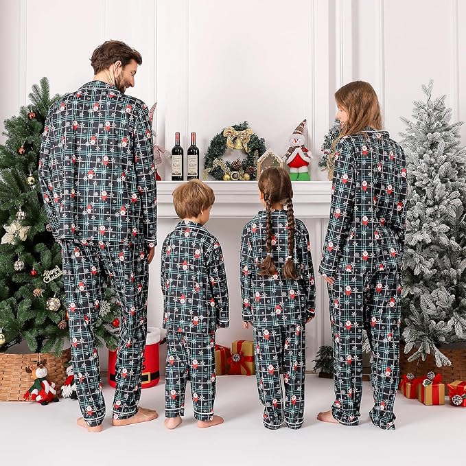 ANGELGGH Family Christmas PJs Matching Sets 2 Pcs Festival Party Pajamas Holiday Warm Sleepwear Couples Button Loungewear