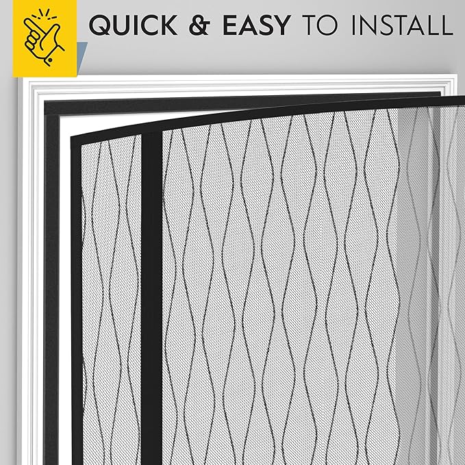 AUGO Fiberglass Magnetic Screen Door Reversible Left Right Side Opening - Self Sealing, Heavy Duty, Hands Free, Keeps Bugs Out - Pet and Kid Friendly - Patent Pending Keep Open Feature – 74” x 81”