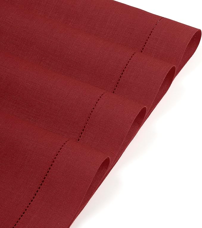 D'Moksha Homes Red Linen Placemats Set of 6 - Classic Hemstitch Placemats 14 x 19 Inch - 100% Pure Linen Table Mats for Fall, Thanksgiving, Christmas, Holiday - Handcrafted and Machine Washable