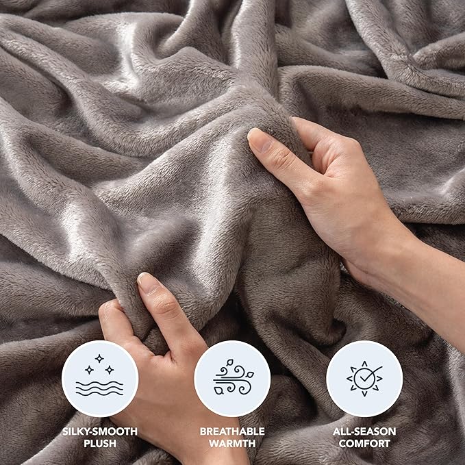 Berkshire Blanket Classic VelvetLoft® Solid Throw Blanket,Lightweight Soft Fuzzy Plush Throw Blanket for Bed and Couch,Charcoal Gray,50x60 Inches