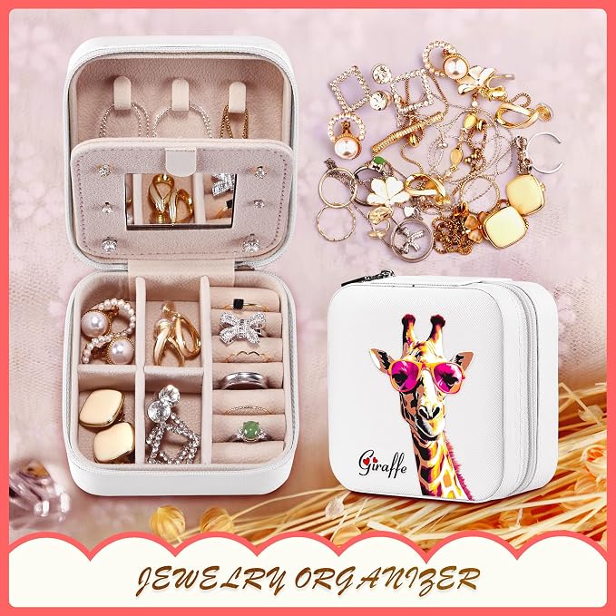Giraffe Jewelry Box, Gifts For Women Teens Girls, Giraffe Lovers Themed Stuff Items Accessories Things Merchandise Decor Merch, Travel Ring Earrings Necklace Organizer Holder!