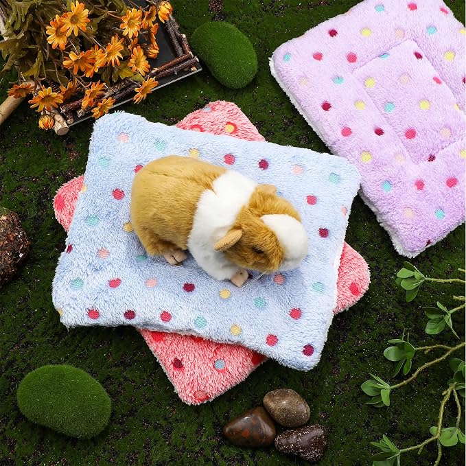 Jetec 3 Pcs Guinea Pig Beds, Fleece Small Animal Mats, Dots, Red | 10 x 11 in Soft Double Sided Fleece Pad for Rabbit, Hamster, Chinchilla, Rat, Warm Hideout, Cozy Small Animal Cage Bed