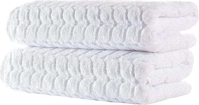 Turkish Cotton Ultra-Soft Plush Absorbent Quick Dry Bathroom Towel Set, Made in Turkey (White, 2 pcs Bath Towel Set)
