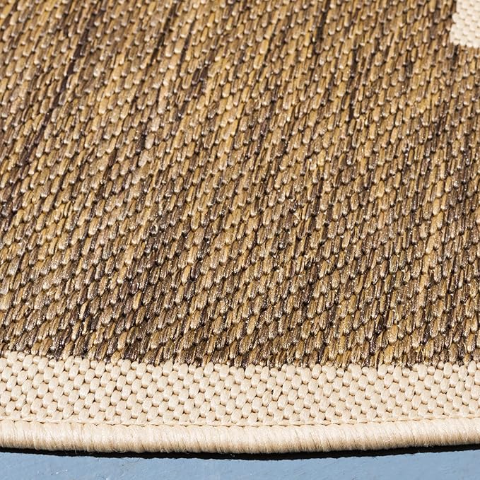 SAFAVIEH Washable Rug Outdoor Courtyard Collection - 7'10" Round, Brown & Bone, Non-Shedding & Easy Cleaning, Ideal for Patio, Backyard, Mudroom (CY6914-242)