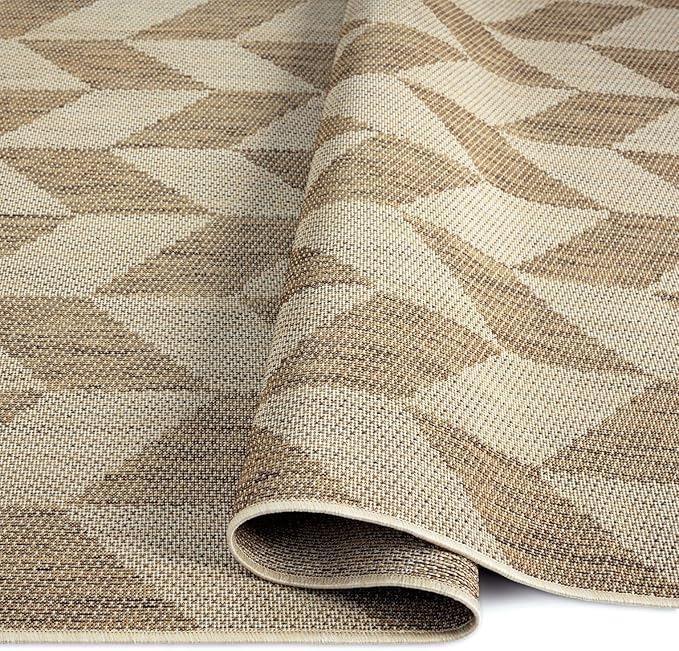 Nicole Miller New York Patio Country Calla Contemporary Herringbone Indoor/Outdoor Area Rug, Brown/Beige, 6'6"x9'2"