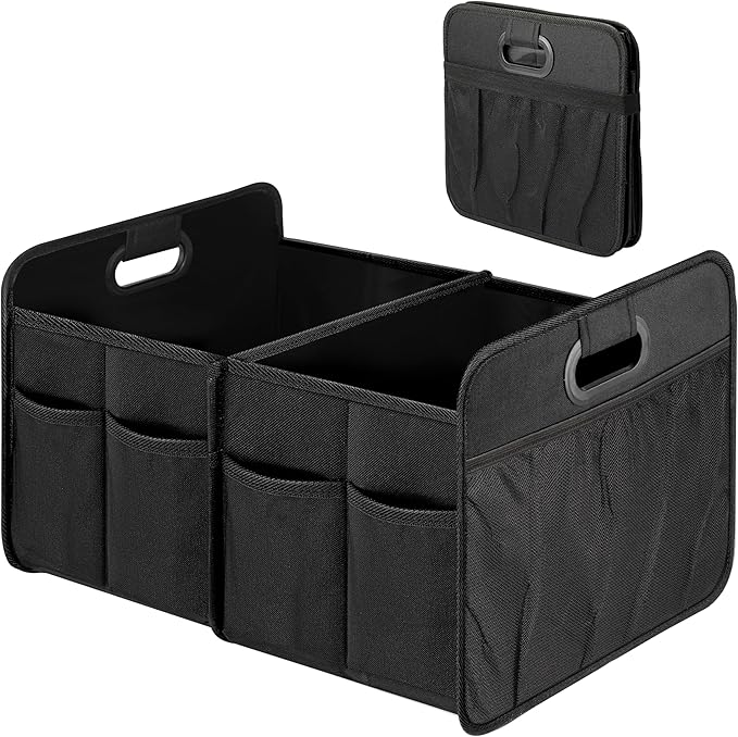Simple Deluxe Car Trunk Organizer, 2 Compartments Collapsible Trunk Storage, Anti-slip Design, Made of Waterproof 600D Oxford Polyester, Suitable for SUV, Minivan, Truck, Standard Size, Black New