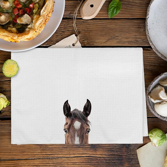 Funny Horse Kitchen Towels and Dishcloths Sets of 2, Horse Decor Gifts for Girls Room Home, Farmhouse Rustic Cabin Farm Nursery Home Decor Dish Hand Tea Towels for Bathroom Kitchen, 16x24Inch