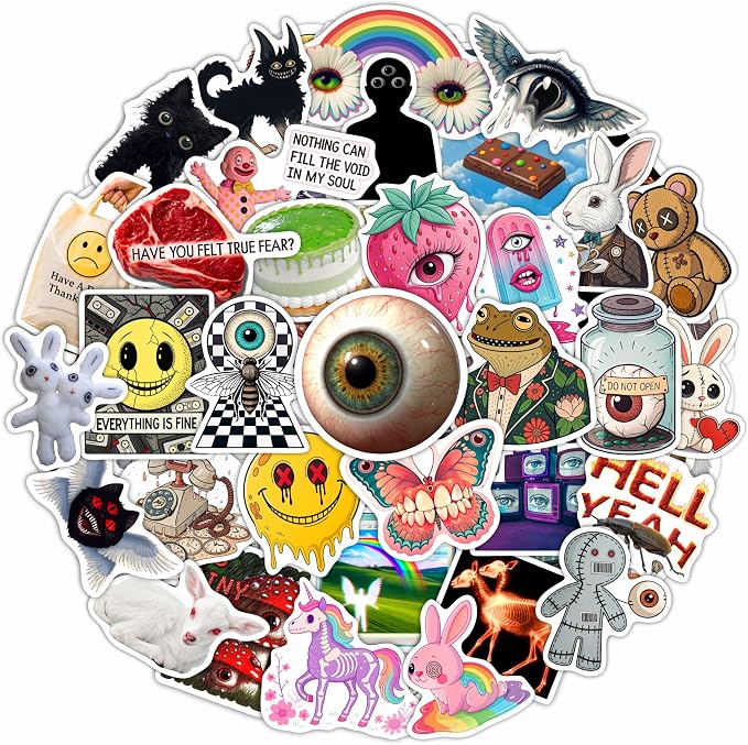 100Pcs Weirdcore Stickers, Weird Stickers for Adults -Weirdcore Stuff, Decor -Psychedelic Decals Waterproof - Gift for Women & Men