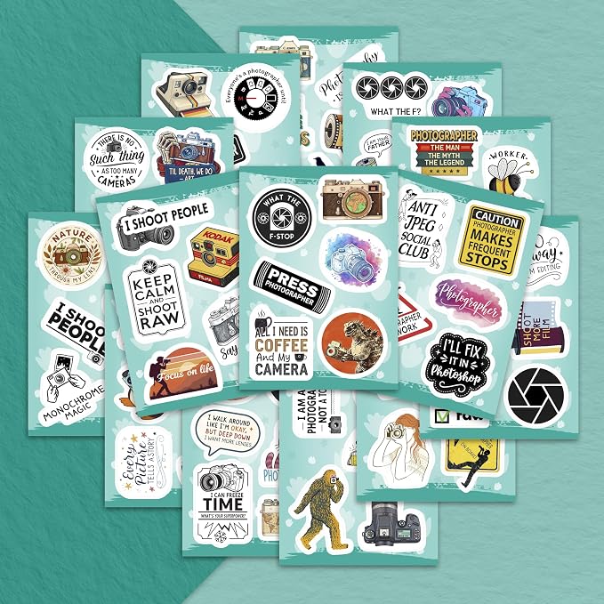 100Pcs Photography Stickers for Water Bottle and Laptop - Photography Party Supplies - Gifts for Photographer - Photo and Camera Stickers - Gift for Women & Men