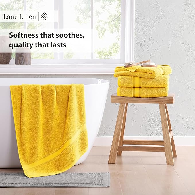 LANE LINEN 12 Pack Towels for Bathroom – 100% Ring-Spun Cotton, 4 Bath, 4 Hand & 4 Wash Cloth, Zero Twist Soft Towels, Oeko Tex Certified Hotel Quality Towel, Easy to Wash – Mimosa