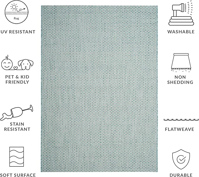 SAFAVIEH Washable Rug Outdoor Courtyard Collection - 5'3" x 7'7", Light Blue & Light Grey, Non-Shedding & Easy Cleaning, Ideal for Patio, Backyard, Mudroom (CY8653-37121)