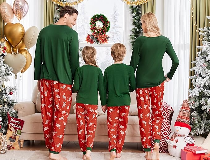 Ekouaer Family Matching Pajamas Christmas Sleepwear Long Sleeve Sleep Shirt with Plaid Pants Soft Loungewear Pjs Set S-XXL