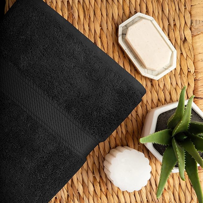 BLUENILEMILLS Premium Towel Collection, Egyptian Cotton Towels for Shower and Bathroom Assorted 6-Piece Towel Set, 30" x 55", 20" x 30", 13" x 13", Black by Blue Nile Mills