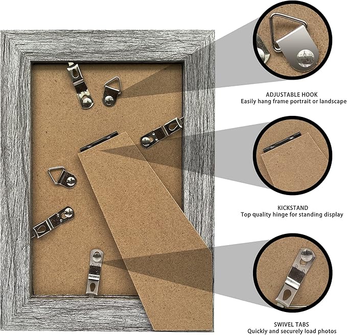 4x6 Picture Frame Set of 2, Made of Real Glass and Rustic Grey Wooden Frame - Display Pictures 3.5x5 with Mat or 4x6 Without Mat, 4 by 6 Photo Frame for Wall or Tabletop Display