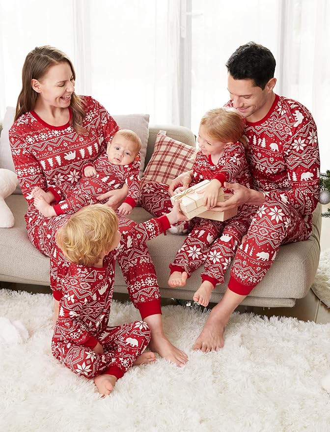 PATPAT Christmas Family Matching Pajama Sets Includes Christmas Socks - Perfect for Family Photos & Holiday Celebrations