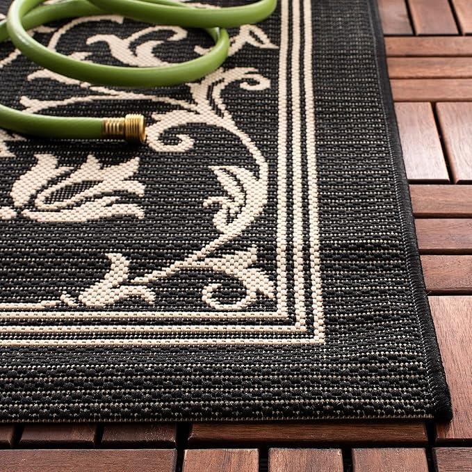 SAFAVIEH Washable Rug Outdoor Courtyard Collection - 2' x 3'7", Black & Sand, Non-Shedding & Easy Cleaning, Ideal for Patio, Front Door, Entryway, Doormat (CY2098-3908)