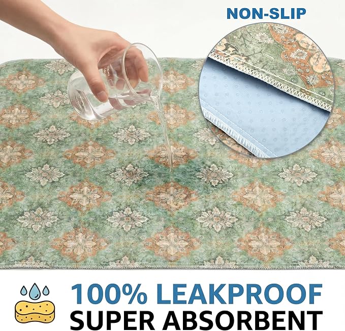 Washable Pee Pads for Dogs,Great Urine Absorbent Reusable Puppy Training Pads,Waterproof,Leak-Proof & Non-Slip Potty Pads for Whelping,Crate,Playpen,Bed.(Green Floral Flat,24"x36")