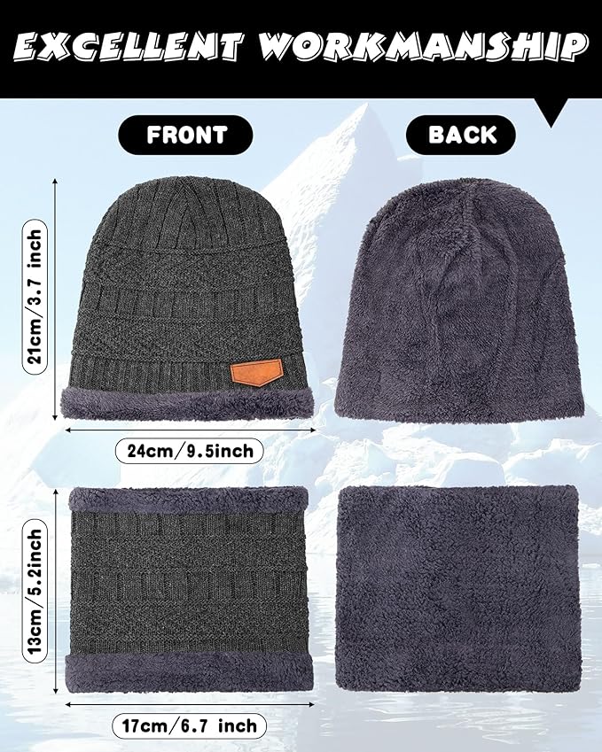 10 Pieces Winter Hat Beanie Scarf Touch Screen Gloves and Sock Set Slouchy Knit Skull Cap Beanies Fleece Lining Neck Warmer