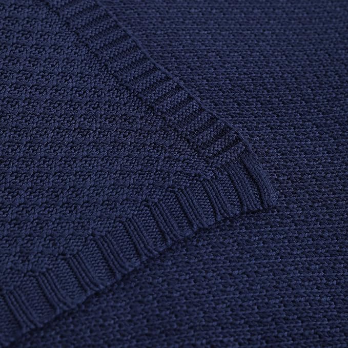 NTBAY Cable Knit Cooling Bed Blanket, Soft and Breathable Oversized Twin Bed Blanket 60x80 Inches Made from Rayon Derived from Bamboo for Bedroom, Travel, Navy Blue