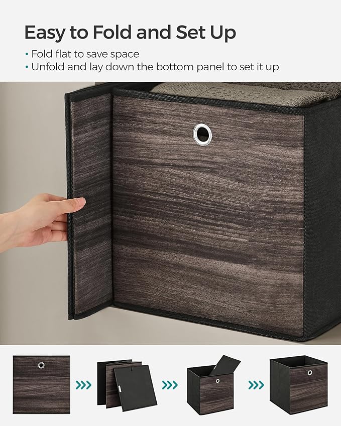 SONGMICS Storage Cubes, Set of 6 Storage Bins with Handles, Foldable Oxford Fabric and Non-Woven Fabric Storage Boxes, 13 x 13 x 13 Inches, Fit Cube Storage Unit, Chestnut Brown URFB133K01