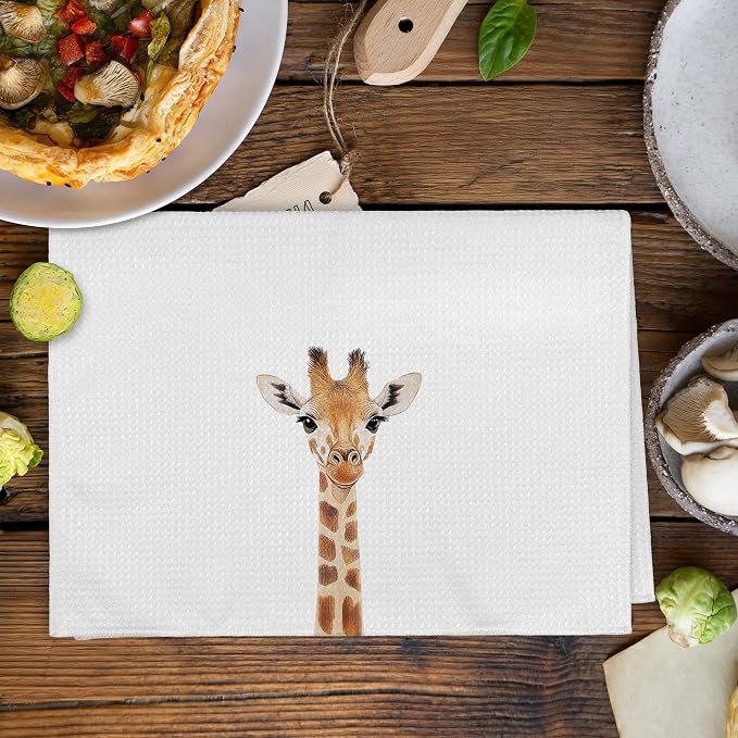 Funny Giraffe Kitchen Towels and Dishcloths Sets of 2, Giraffe Decor Gifts for Women, Woodsy Rustic Cabin Safari Jungle Nursery Home Decor Dish Hand Tea Towels for Bathroom Kitchen,16x24In